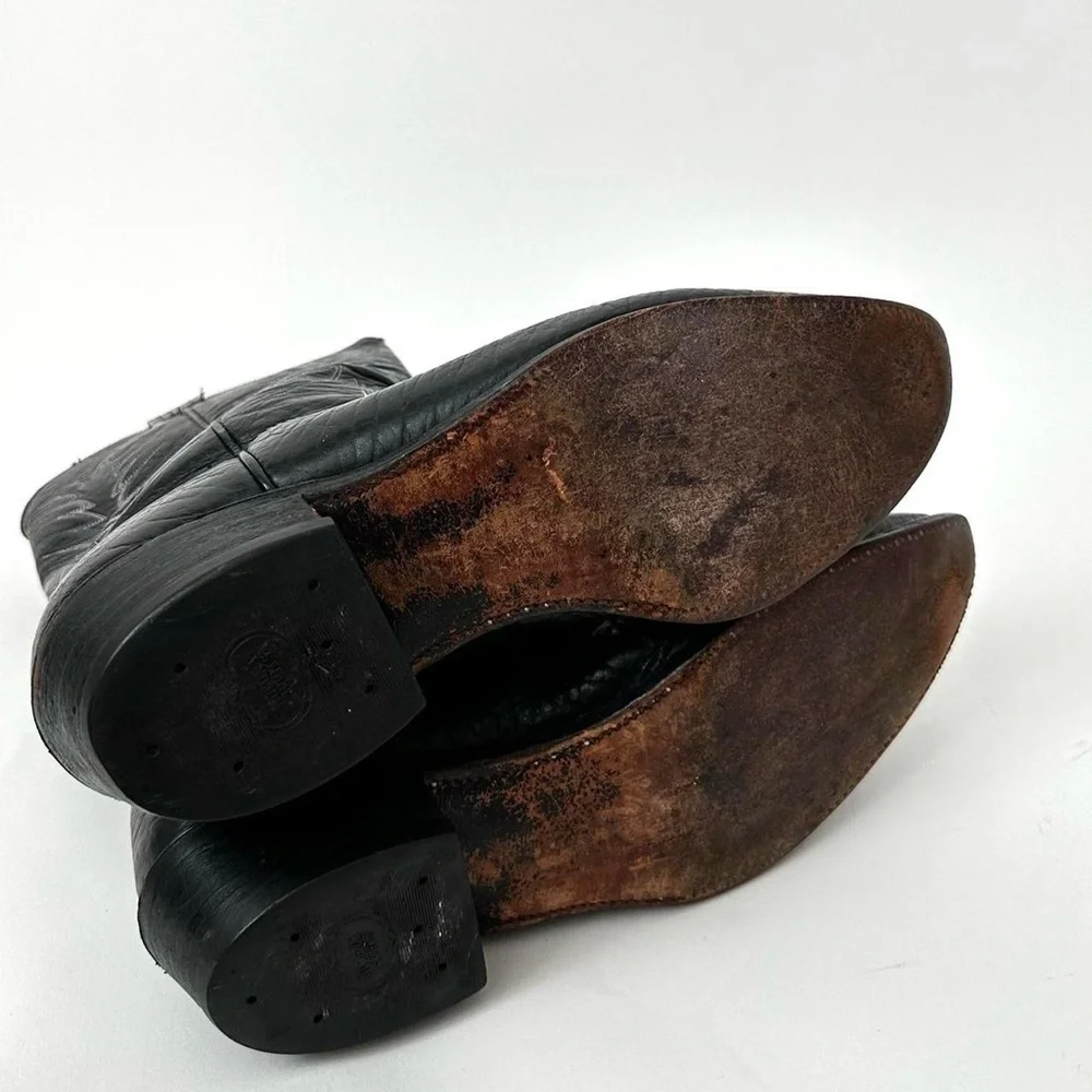 VINTAGE 1990S WESTERN BLACK LEATHER COWBOY BOOTS By Nocona Size- Men's 10D - Picture 8 of 10